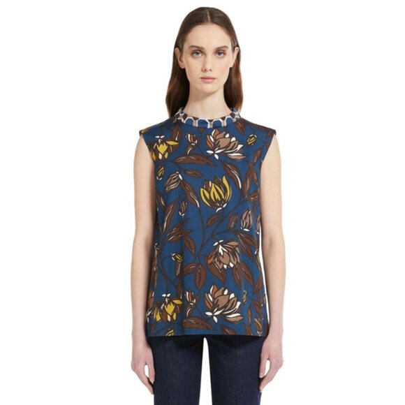 NWT 'S MAX MARA US 2 IT 36 Floral Print Poptop 100% Cotton Poplin Sleeveless Top - Picture 6 of 7